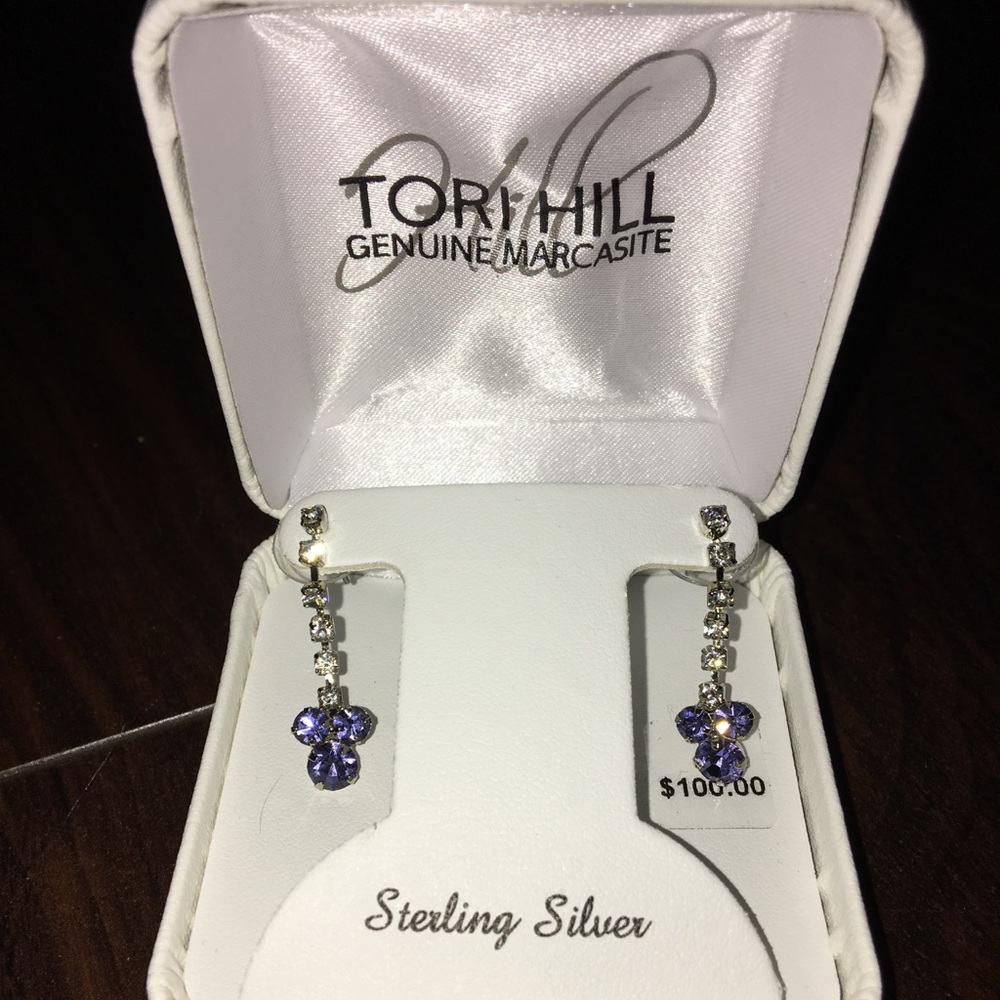 Sterling silver purple gem dangle earrings